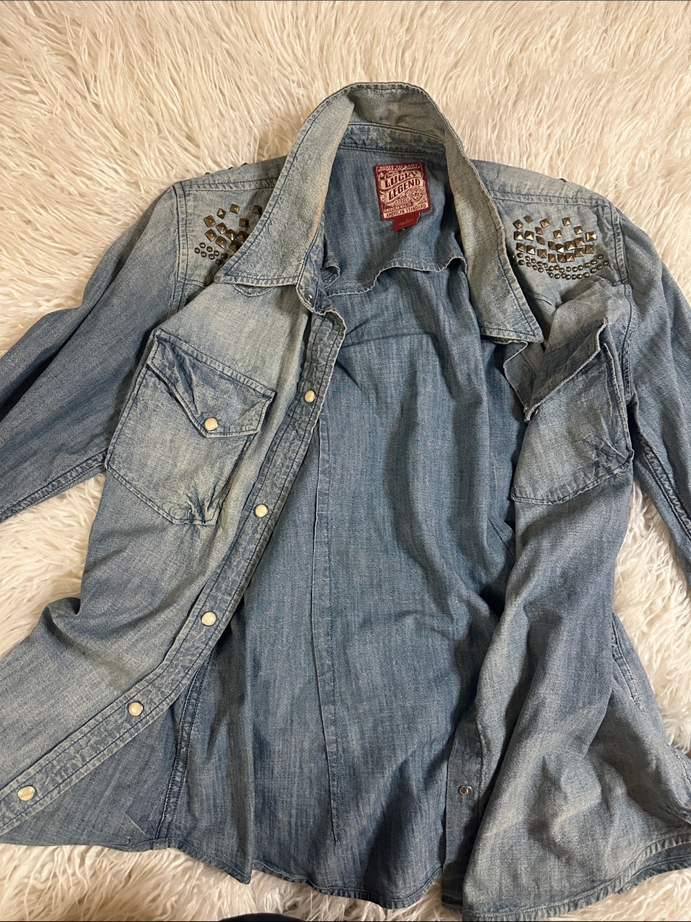 Lucky Legend Palomino Light Blue Denim Studded Western Button-Down Shirt